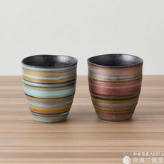 [일본정품수입]【고향 납세】 페어 3 색 브러시 프리 컵 심해 삼룡당 아리타 도자기 일식기 온천 목욕 유메, 1개, 한개옵션1