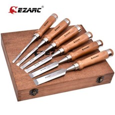 그리프 목공 가죽 공구 치즐 EZARC 목수 끌 세트 6개 남성용 조각 키트 프리미엄 나무 케이스 포함 장인 선물 469207, 1개