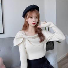 안나리야 오프숄더 리본 슬림 골지 세일러 카라 니트 SY