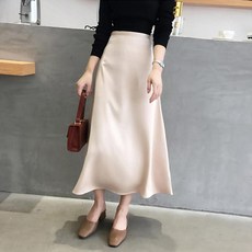 요나걸 여성 스커트 롱치마 플레어 A라인 정장 패션 새틴 스타일 하의 봄 가을 여자새틴스커트