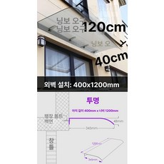아크릴 처마 캐노피 빗물차단 썬가드 비막이 카페, 400x1200 전면 투명 수직설치