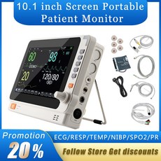 태아심음측정기 태아도플러 휴대용 6 파라미터 환자 모니터 ECGRESPTEMPNIBPSPO2PR 바이탈 사인 101 인치, 1개