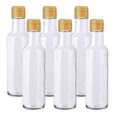 가인글로벌 원형기름병180 투명 유리병, 원터치캡(소) 골드, 6개, 180ml