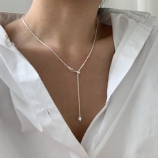 투에이치 실버925 은볼 하트 Y 슬라이드 롱 레이어드 은목걸이
