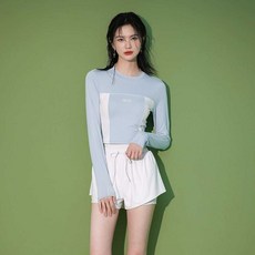 긴팔 수영복 화이트 래쉬가드 여자 서핑 스파 긴팔 지퍼
