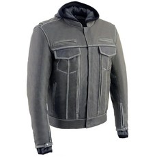 Milwaukee Leather MLM1539 남성용 디스트레스드 그레이 가죽 '유틸리티 포켓' 통기성 재킷 탈착식 후드 포함 - XL, 4X-Large, 1개