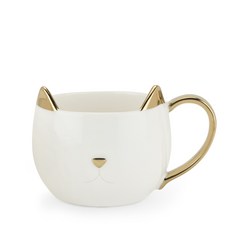 핑키업 클로에 세라믹 캣 머그컵 355ml, White + Gold, 1개