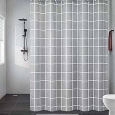  샤워부스 무타공 커튼포함 커튼봉 ㄷ자 스텐, 펀치 없는 U자형 120X120X120, 작은 회색 격자(두꺼워진 방수 샤워 커튼) 