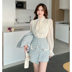 자켓 숏 체크 세트 트위드 하객룩 투피스 셋업