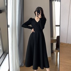 글로리샵 과형 봄옷 브이넥 프렌치시크 헵번풍 롱