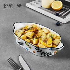 others 가 백 · 위 생황 인 스타 그램 잎 시리즈 더 블 귀 큰 불판 10.75 인치 가정용 치즈 그라탱 오븐 세라믹 판 베 이 킹 기구 접시, 상세페이지 참조