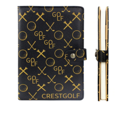 CRESTGOLF 골프 스코어 카드 경기 기록 200장 가죽 케이스 1개, 블랙, 22cm×14cm×2cm