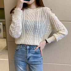 꽈배기트 여성 오프숄더 어깨트임 겉옷 INS 유행 상의