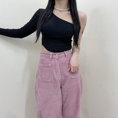 VANANA2 여성용 데일리 캐주얼 무지 슬림핏 언발 원숄더 크롭 긴팔 티셔츠 5color