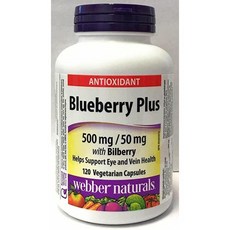 Webber Naturals 블루베리 플러스 500mg / 50mg 빌베리 함유 식물, 1개, 60정