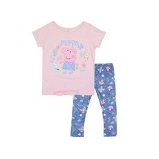 Peppa Pig Girls 2pc 넥타이 상의와 스키니 세트 - 핑크/블루 - 사이즈 2T-4T 및 4-6X