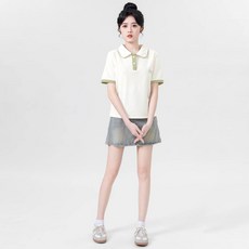 ANYOU 여름 여성 반필 티 셔츠 심플 트랜드 단색 셔츠
