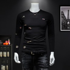 구쯔뱅 명품 자수 핏 긴팔 티셔츠