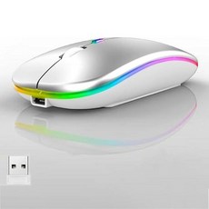 LED 무선 마우스 슬림 무소음 듀얼 모드 24GBT 충전식 7색 휴대용 모바일 광학 오피스 USB 수신기 포함 노트북 PC 컴퓨터 맥북을 위한 3가지 조절 가능한 레벨 퍼플, silver