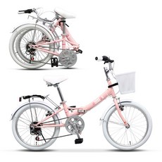 바이맥스 샤프리 자전거 미니벨로 20인치 접이식 접이형 바구니 미니 생활 접이식자전거, 핑크