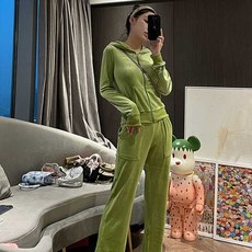 아보카도 벨벳 세트 여성 트레이닝 후드 코트 슬림핏 캐주얼 슬랙스