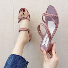 여름샌들 슬리퍼 일자 스트랩 오픈토 신발 미들힐 4.5cm 하이힐 슈즈