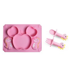 아기 실리콘 식기 접시 아기 디너 플레이트 포크 스푼 세트 디너 비 홈 실리콘 디너 플레이트 액세서리 1 세트, 체코