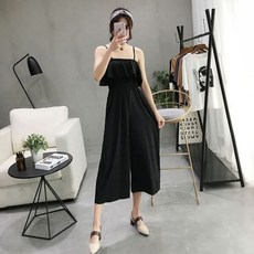 [RGM518S2]여성 끈 나시 점프슈트 밴딩 캐주얼 원피스