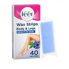 Veet Wax Strips 비트 영국 센서티브 스킨 왁스 스트립 제모 테이프 패치 40개입, 1개