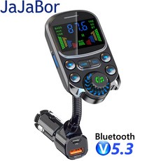 JaJaBor-자동차 FM 송신기 블루투스 5.3 핸즈프리 자동차 키트 베이스 3.5mm AUX 오디오 수신기 QC3.0 PD 30W 고속 충전 Mp3 플레이어, 1.Black - javs