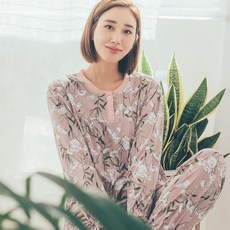도씨 여성용 피치기모 플라워 라운드형 잠옷 상하의 세트