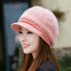 XUYOU 솜 유 모 자녀 겨울 한국 판 토끼 털 모자 니 트 두 꺼 운 보온 모직 핑크 * 1