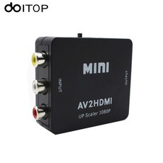 [해외] DOITOP 컴포지트 RCA AV HDMI CVBSHDMI 어댑터 컨버터 지원 HD 720 P 1080 P AVHDMI 미니 AV2 HDMI 비디오 컨버터, 검정