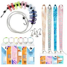 Ouksma Cruise Essentials 세트 크루즈 수하물 태그 ID 배지 릴 홀더가 있는 랜야드 여행용 빨랫줄 모든 라인용 자석 후크 핑크틸블루베이지꽃무늬