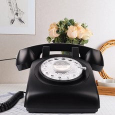 유선전화기 회전 다이얼 빈티지 핑크 옐로우 블랙 블루 유선 전화 플라스틱 홈 오피스 레트로 와이어 고정 유럽 스타일, 01 Black Telephone