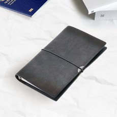캘리스터 레트로 가죽커버 여행용 스트랩 만년 다이어리 A6 6공 바인더 카드지갑 여권케이스 겸용, 그레이