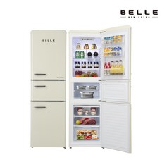 BELLE 레트로 글라스 소형 냉장고 225L 방문설치, 크림