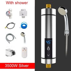 DMWD 5500W 전기 수도꼭지 히터 순간 Tankless 급수 샤워 미니 주방 욕실 온수 난방 기계, Silver 3500w Shower