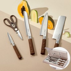 해피콜 주방용 칼 가위 5종 세트 집들이 선물용 추천, 식도+사각식도+빵칼+과도+가위, 1개