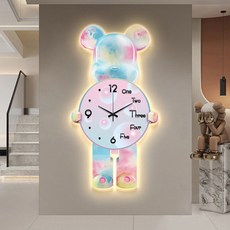 Uinox 곰돌이 시계 LED 무드등 인테리어 벽시계 대형 디자인 무소음 조명벽시계, F, 41*80cm