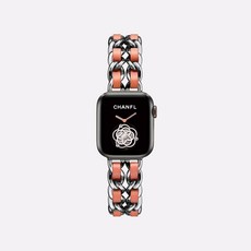 애플워치 명품밴드 스트랩 Apple Watch 5 4 3 2 1 Leyu, 1팩개, 【실버 + 오렌지 레더 로프】 + 42 / 44mm  iWatch1 / 2 / 3 / 4 / 5 Generation