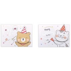 엠즈 핸드메이드 생일 축하 팝업 입체 카드 멜로디카드 세트, 핸드메이드 캐릭터 카드 2종 세트