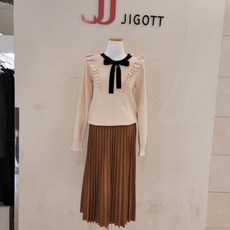 [jj 지고트] 리본 배색 포인트 프릴 니트 캐주얼 초대박상품 상품 왕창세일