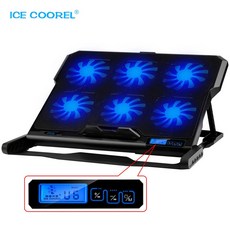 ICE COOREL 노트북 쿨러 6 개의 냉각 팬 및 2 개의 USB 포트 노트북 냉각 패드 노트북 스탠드 13 16 인치 용 라이트 LCD 디스플레이|노트북 냉각 패드|, 1개, Red With Led Screen, 단일