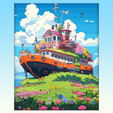 Rakumin DIY명화그리기 애니메이션 유화 세트 만화 선물 40 x 50cm, 03-지브리D 30x40 (B531), 1개