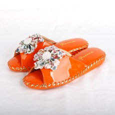 거실화 에나멜왕꽃 여성 가죽실내슬리퍼 5color, 3.오렌지, 1개