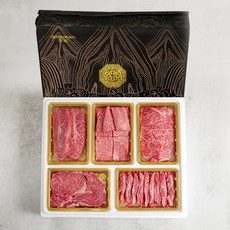  우마왕 한우 1++ No9 하이엔드 구이용 명품 백화점 횡성 선물세트 (냉장), 2kg, (오복)등심+채끝+살치+갈비살+부채살 