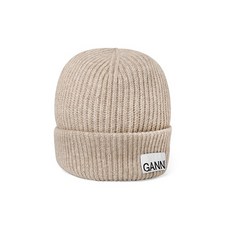GANNI A5369 196 라이트 스트럭처드 리브 로고 패치 울 비니