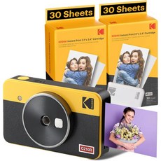 KODAK 미니샷 2 레트로 4PASS 2in1 즉석 디지털 카메라 및 포토 프린터 2.1x3.4인치 68매 묶음 흰색, Camera + 68 Sheets, Yellow, 1개