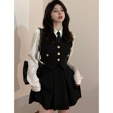 하이틴 스쿨룩 교복 스타일 조끼 스커트 투피스 세트 여성용